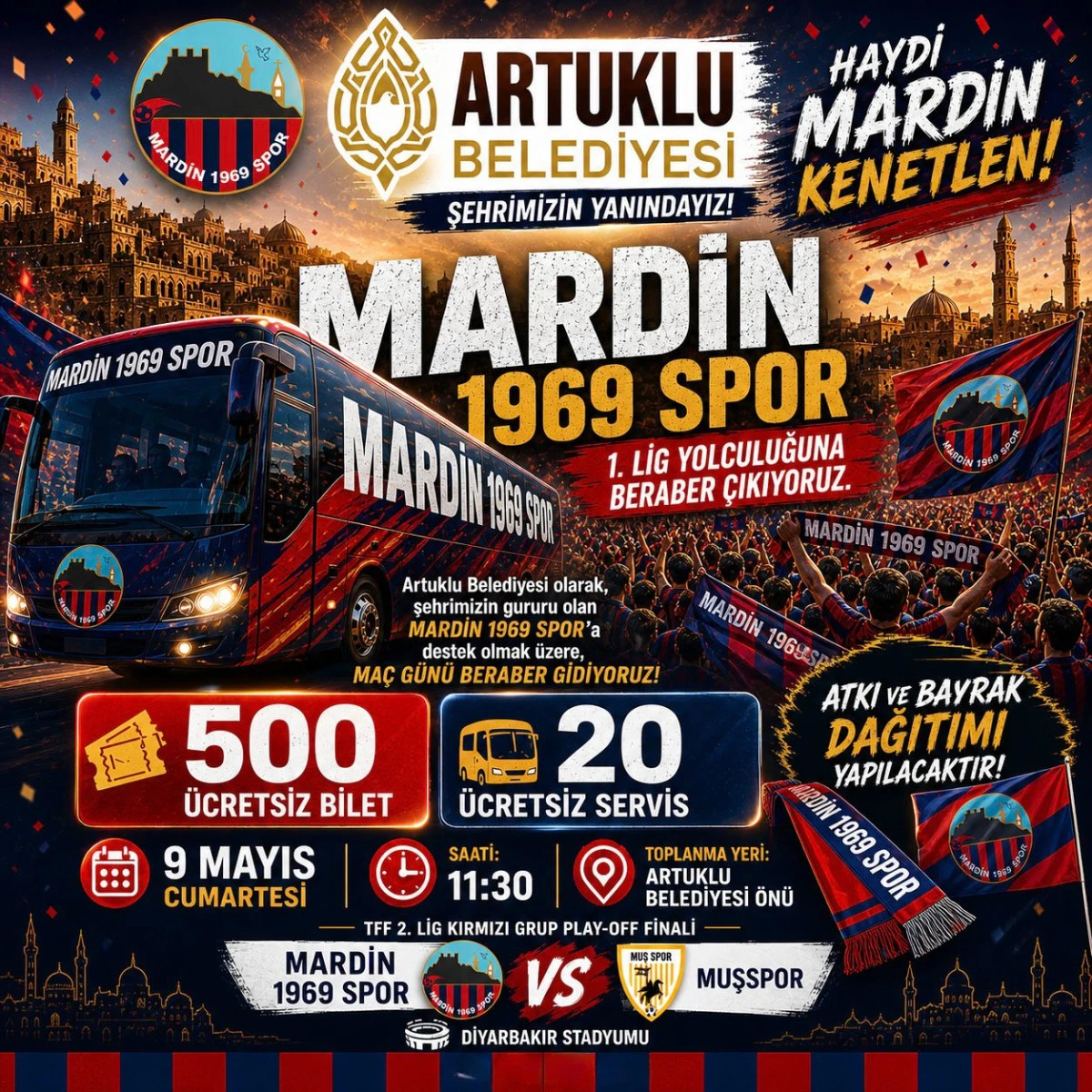 Artuklu Belediyesinden Mardin 1969 Spor&rsquo;a 1. Yolculuğunda Anlamlı Destek!