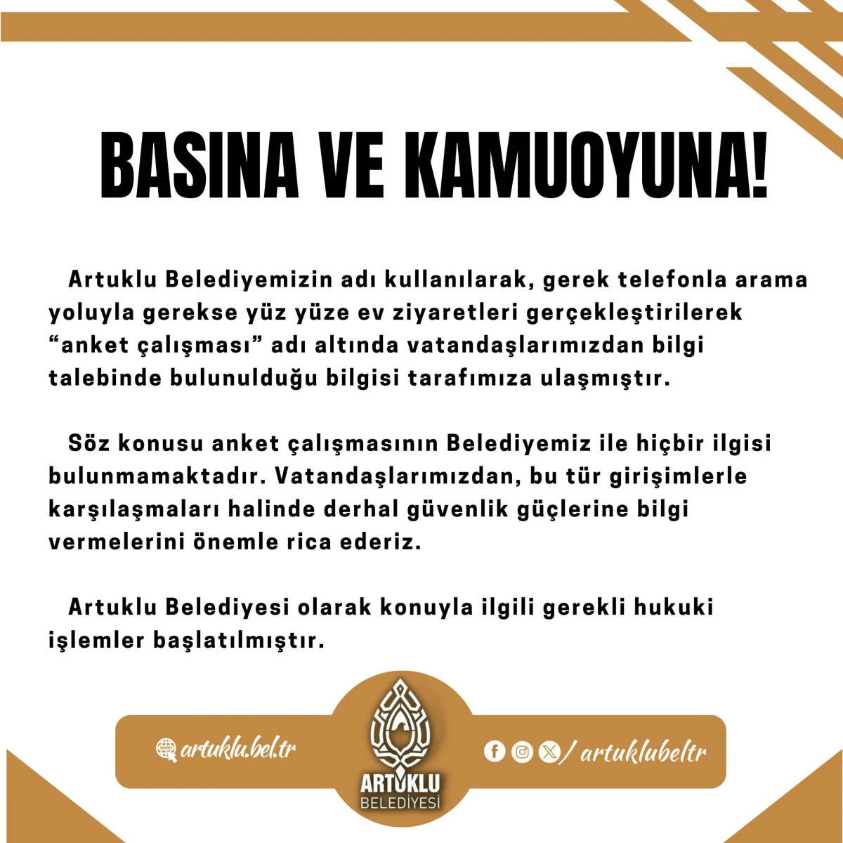Artuklu Belediyesi’nden Sahte Anket Uyarısı!