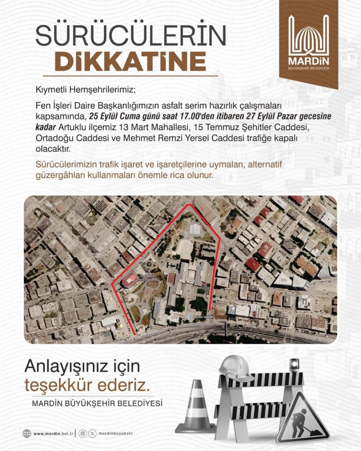 Artuklu&rsquo;da Bazı Caddeler Hafta Sonu Trafiğe Kapatılacak