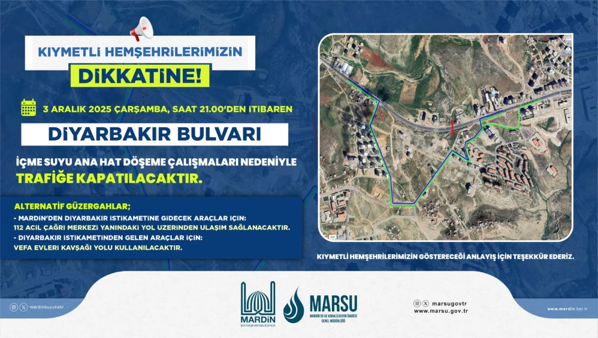Diyarbakır Bulvarı Geçici Olarak Trafiğe Kapatılacak