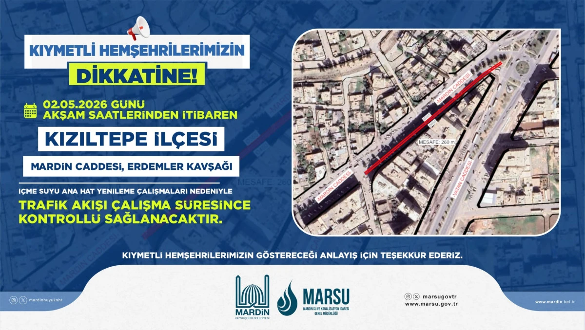 Erdemler Kavşağı&rsquo;nda İ&ccedil;me Suyu &Ccedil;alışması Nedeniyle Trafik Kontroll&uuml; Sağlanacak