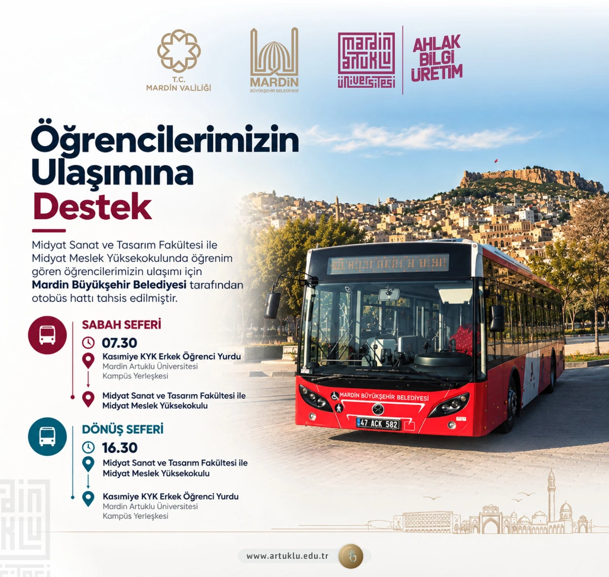 Mardin Artuklu &Uuml;niversitesinden &Ouml;ğrencilere Ulaşım Desteği