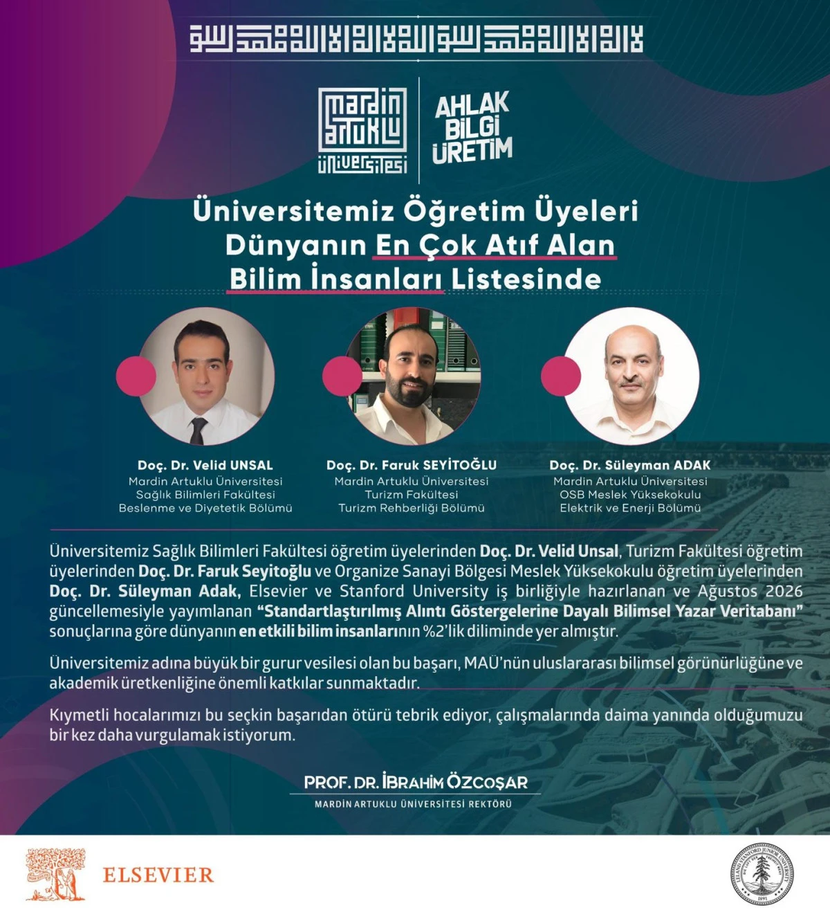 Mardin Artuklu &Uuml;niversitesinden Uluslararası Akademik Başarı: &Uuml;&ccedil; Akademisyen D&uuml;nyanın En Etkili Y&uuml;zde 2&rsquo;sinde!