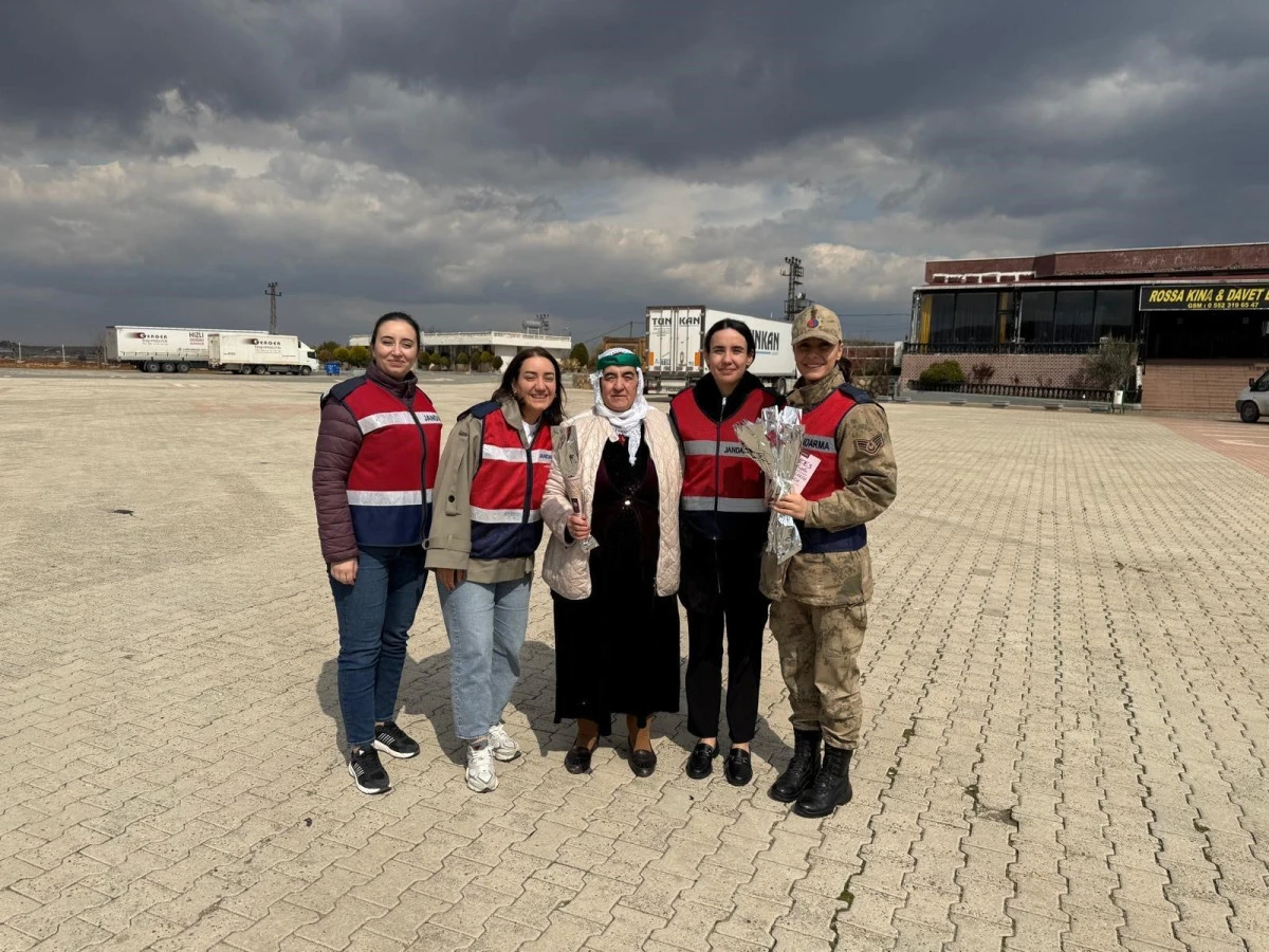 Mardin&rsquo;de jandarma kadın s&uuml;r&uuml;c&uuml;leri karanfille karşıladı, KADES&rsquo;i anlattı
