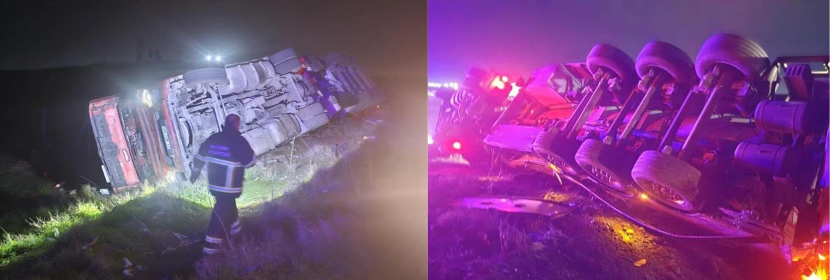 Mardin'de tır devrildi