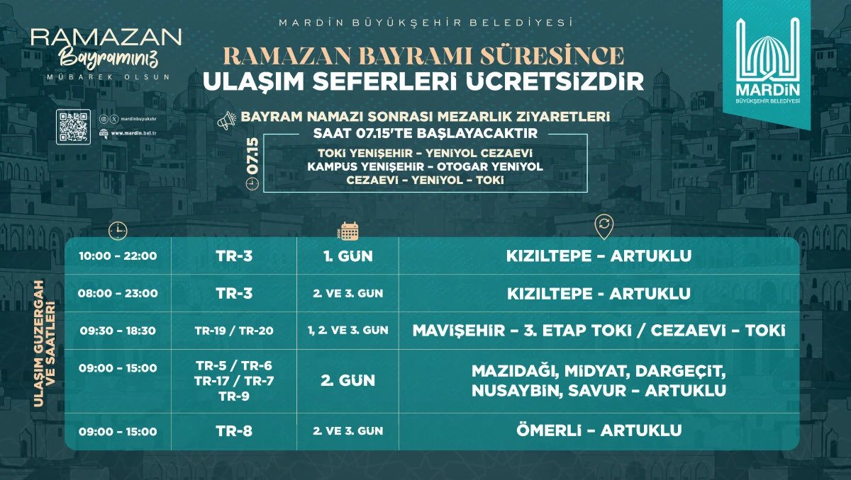 Ramazan Bayramı&rsquo;nda Mardin&rsquo;de Toplu Ulaşım &Uuml;cretsiz